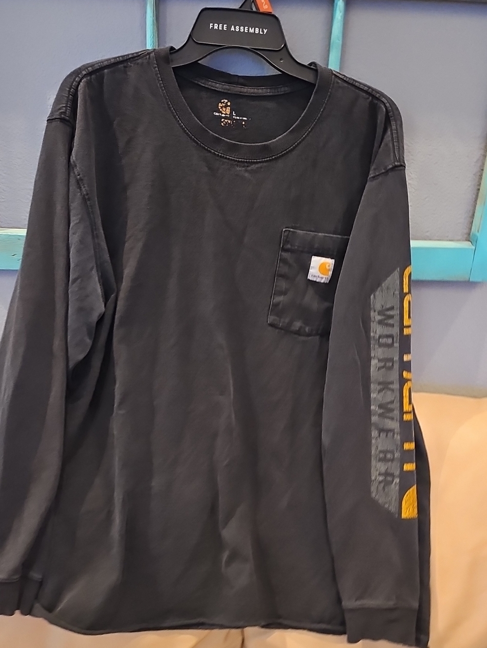 Carhartt Black Long-Sleeve Pocket Work Tee with Yellow Sleeve Logo